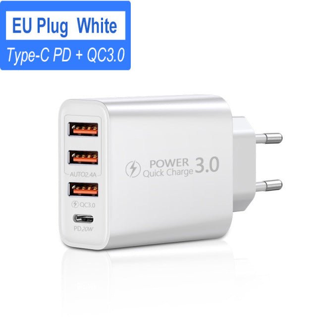 Portable Mobile Wall Charger, US or EU Plug (4-Port, 20W) - ULT Gear